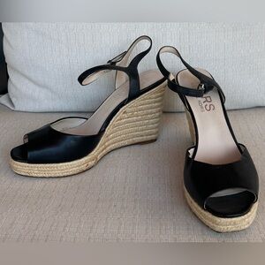 Michael Kors Black Espadrille Wedge Peep-Toe Slingbacks
